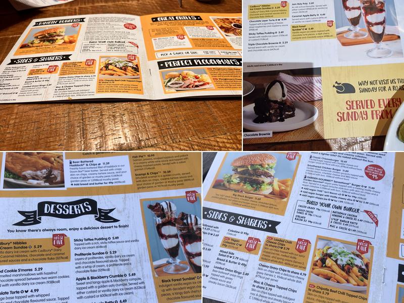 Marina Brewers Fayre Menu