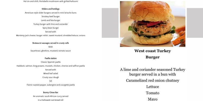 The Chefs Table Events Menu