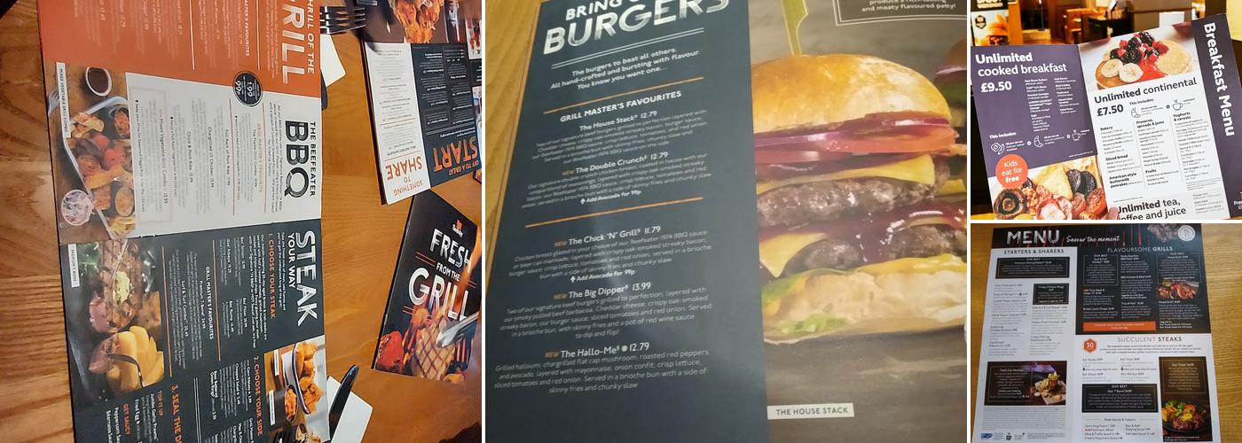 Bentley Green Beefeater Menu