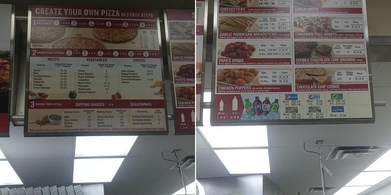 Papa Johns Pizza Menu