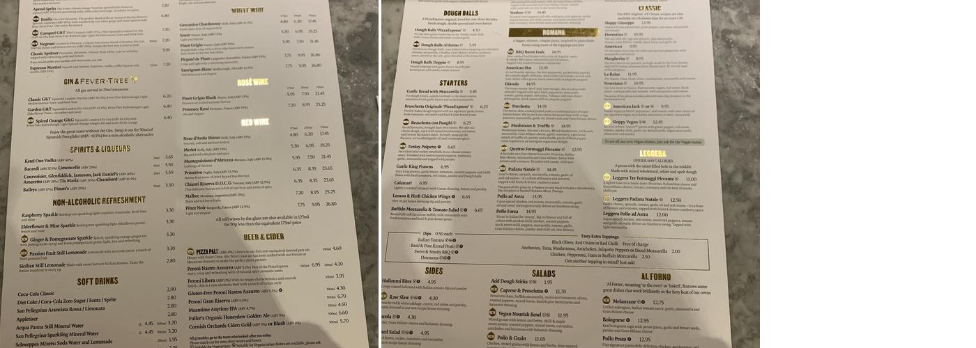 Pizza Express Menu