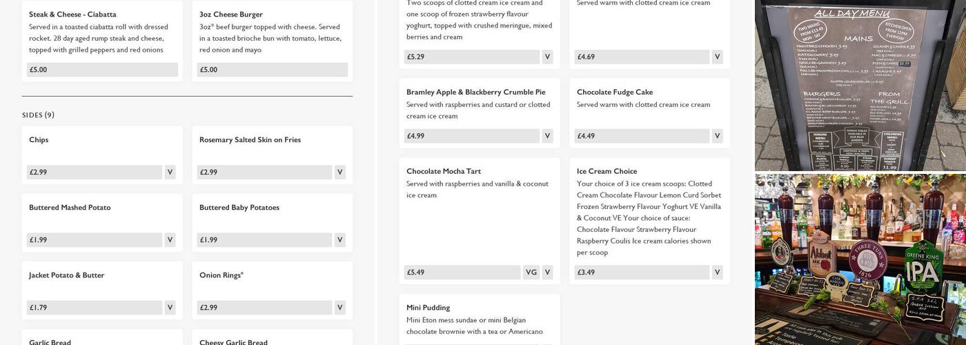 The Three Tuns Menu