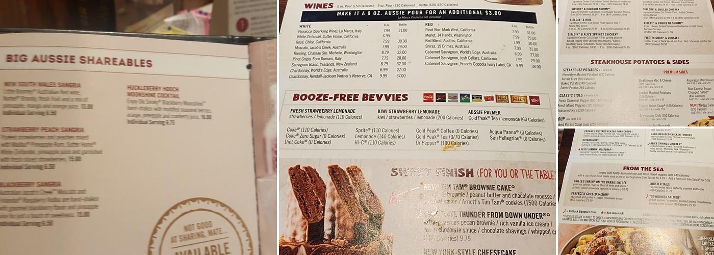 Outback Steakhouse Menu