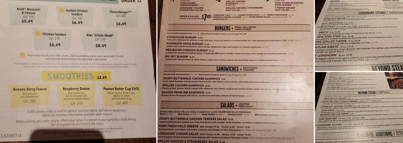 LongHorn Steakhouse Menu