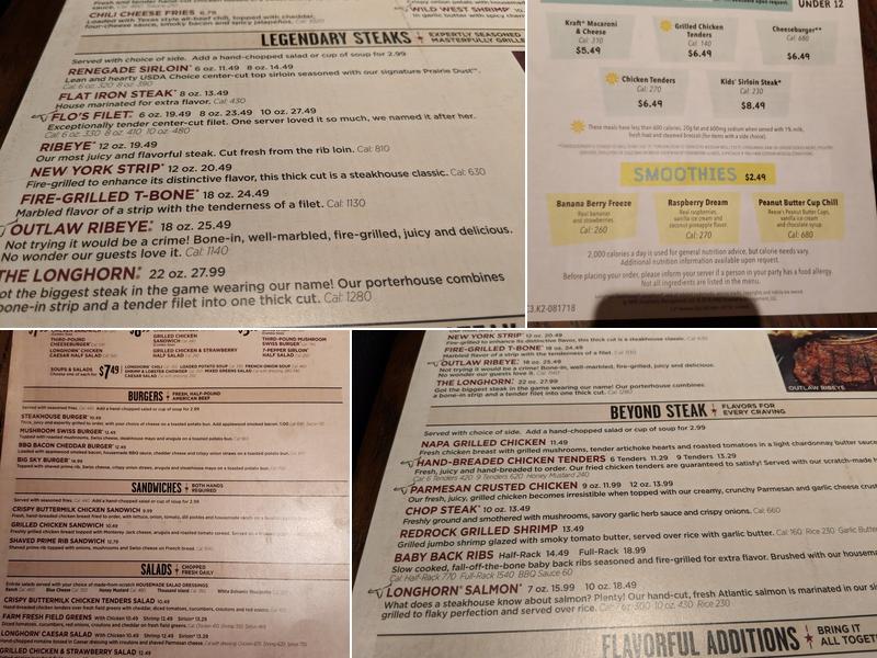 LongHorn Steakhouse Menu