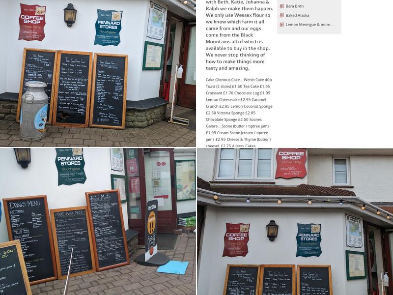 Three Cliffs Coffee Shop Menu