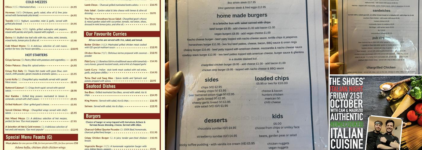 The Three Horseshoes, Yaxley Menu