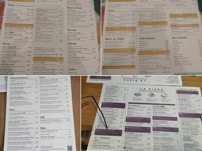 Prezzo Italian Restaurant York Menu