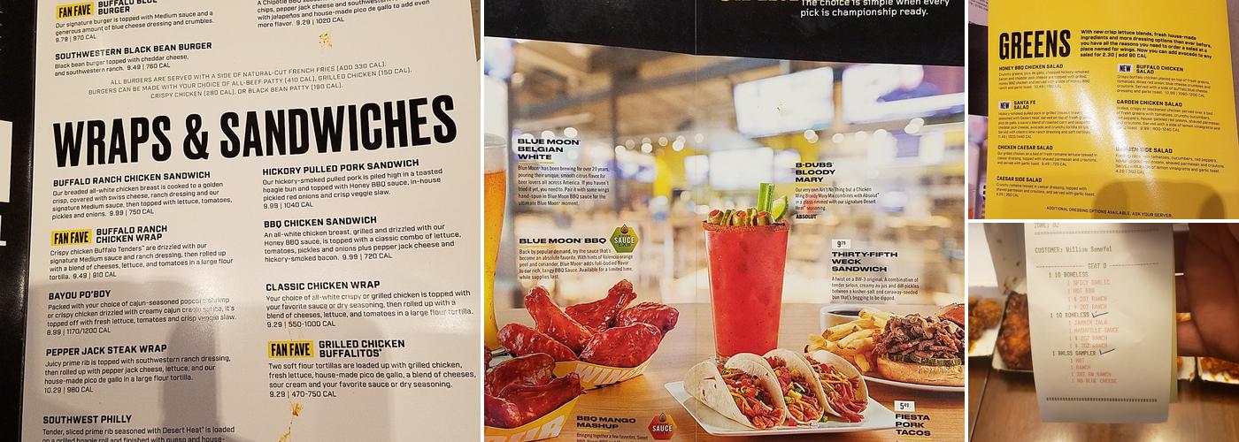 Buffalo Wild Wings Menu