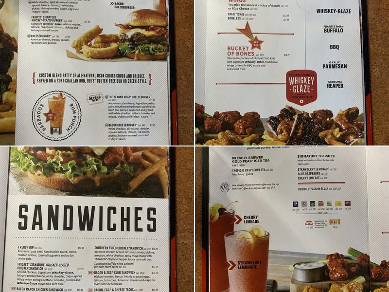 TGI Fridays Menu