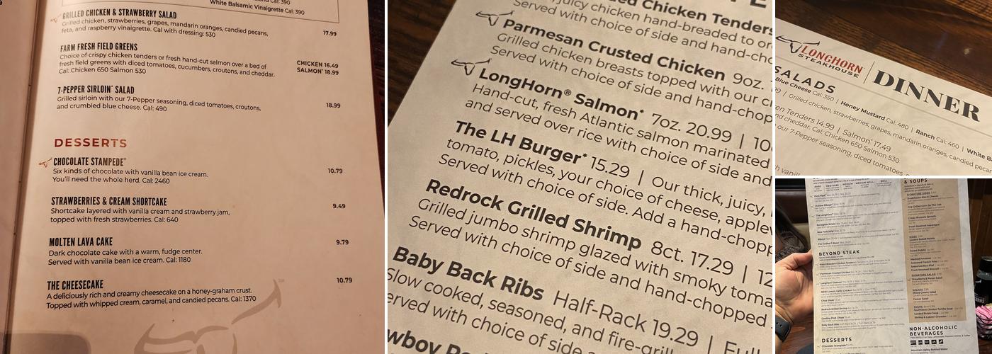 LongHorn Steakhouse Menu