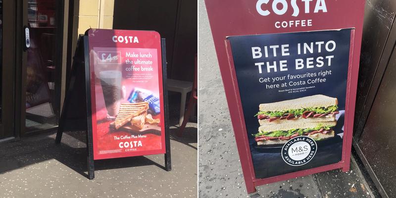 Costa Coffee Menu