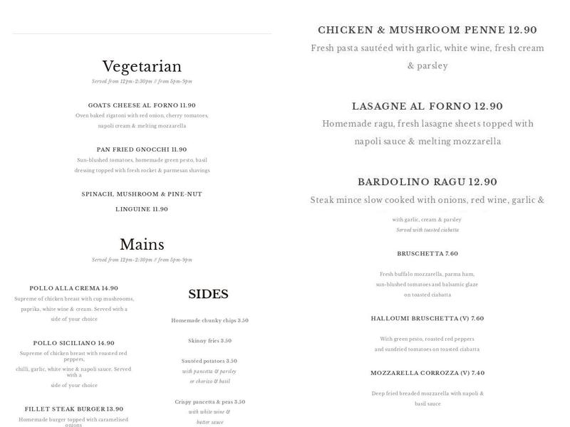 Bardolinos Menu