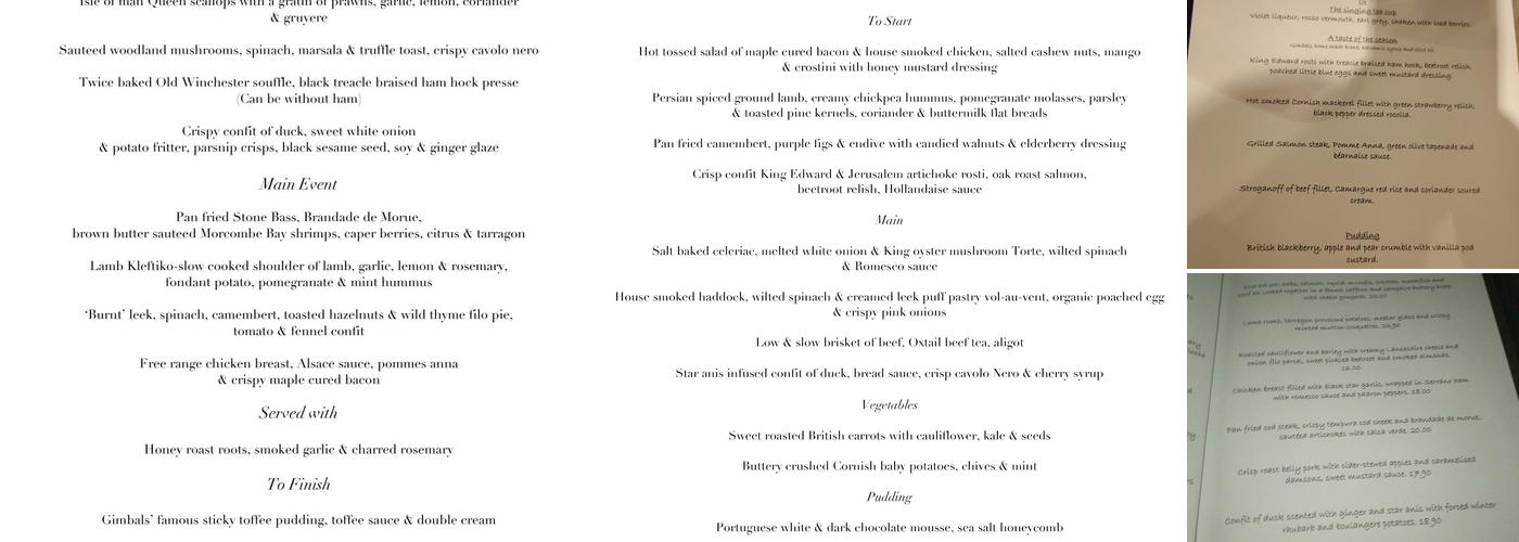 Gimbals Restaurant Menu