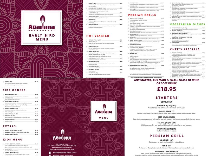 Apadana Persian Restaurant - Huddersfield Menu