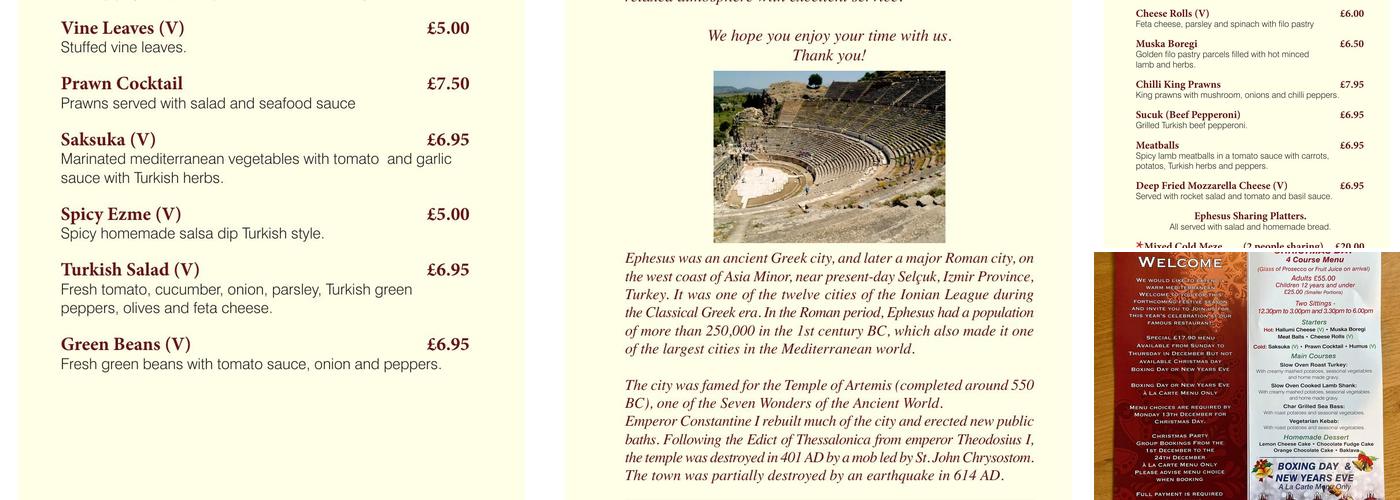 Ephesus Restaurant Menu