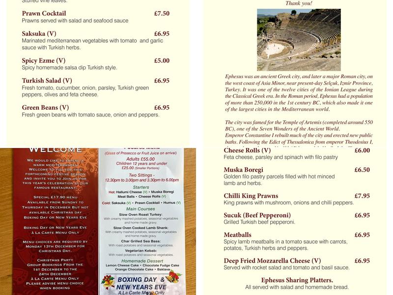 Ephesus Restaurant Menu
