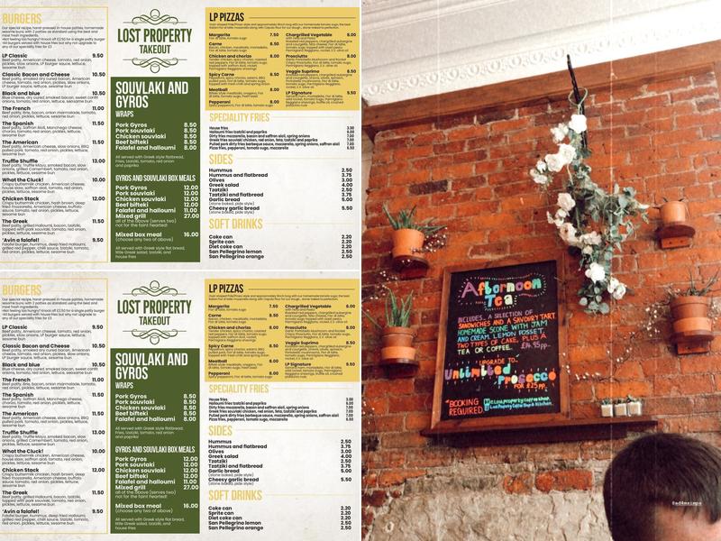 Lost property coffee shop & kitchen Menu