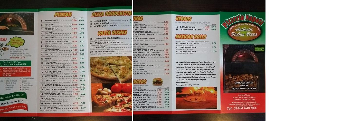 Pizzeria Napoli Menu