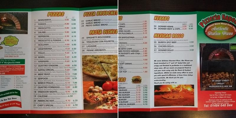 Pizzeria Napoli Menu