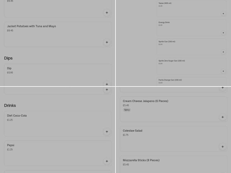 Americanos Pizza Menu