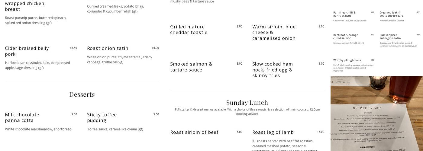 The Wortley Arms Menu