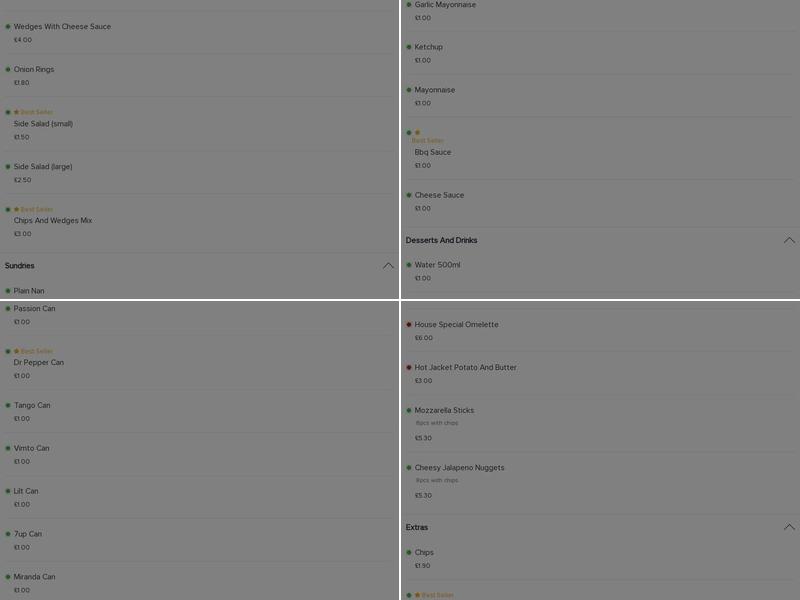 Pronto Fast Food Menu