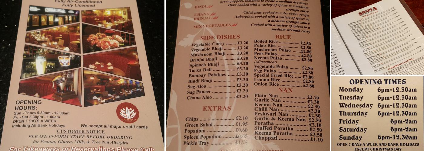 Shapla Restaurant Menu
