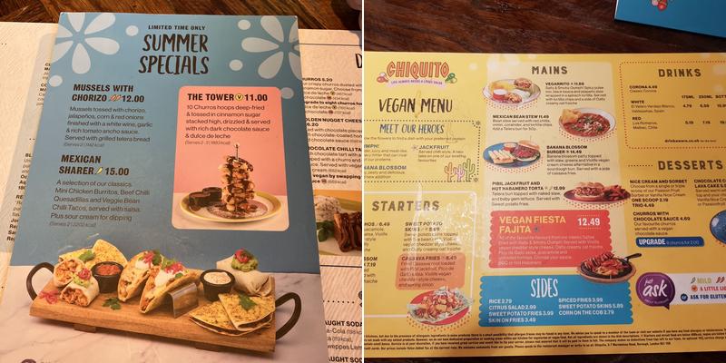 Chiquito Menu