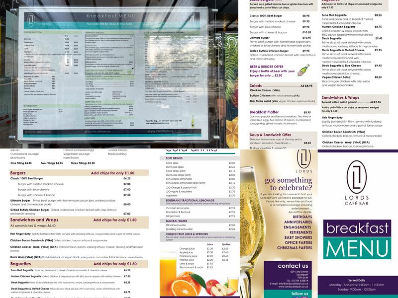 Lords Cafe Bar Menu