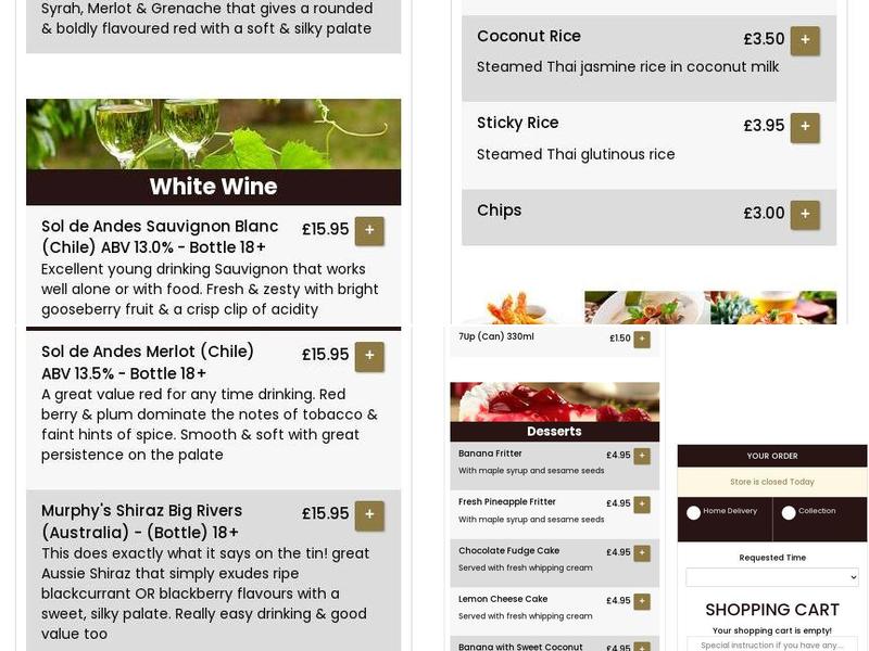 Thai Jaa Restaurant Menu