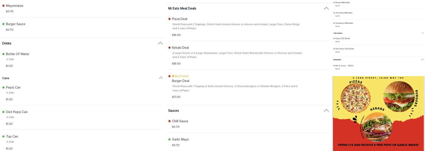 Mr Eats Takeaway Menu