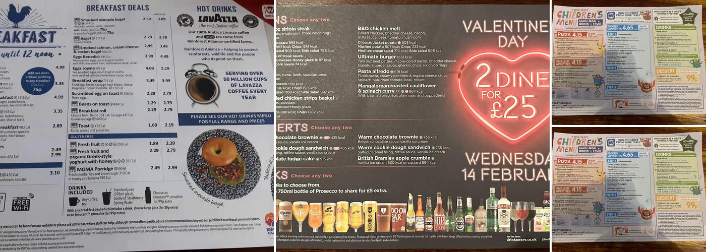 The Black Horse - JD Wetherspoon Menu