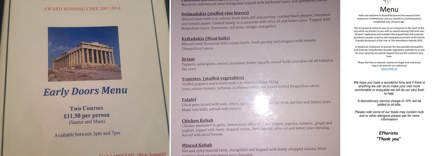 Rozafa Menu