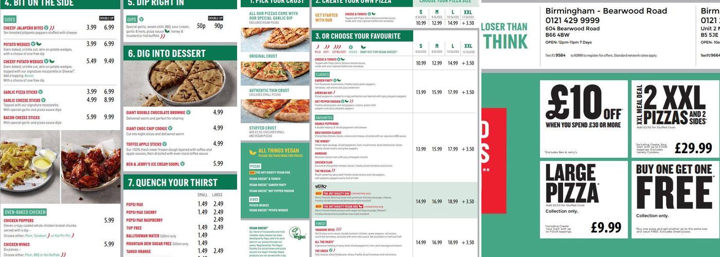 Papa Johns Pizza Menu