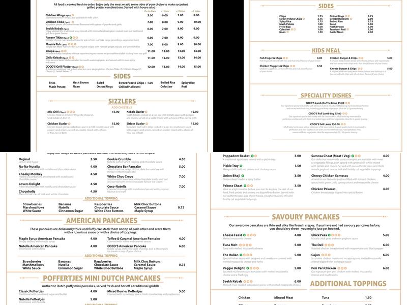 Coco's Grill House & Desserts Menu
