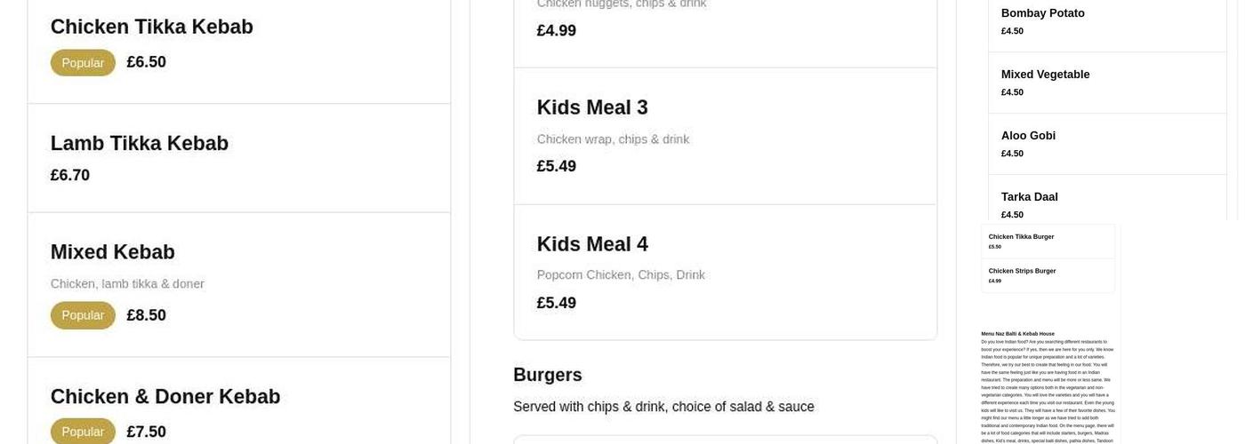 Naz Takeaway India Menu