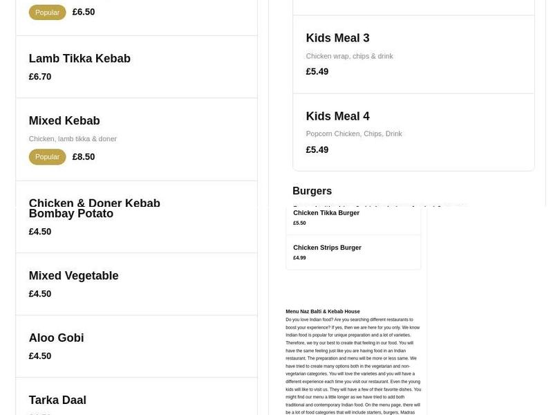 Naz Takeaway India Menu