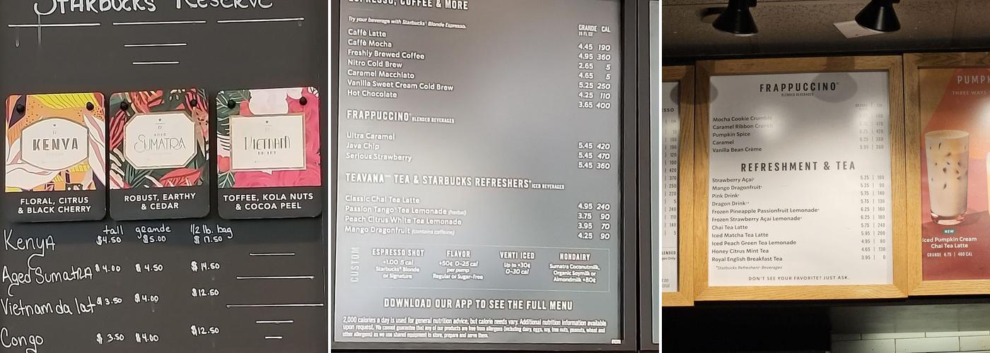Starbucks Coffee Company Menu