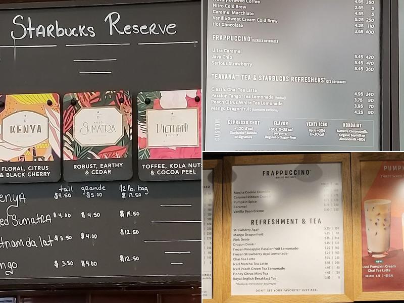 Starbucks Coffee Company Menu