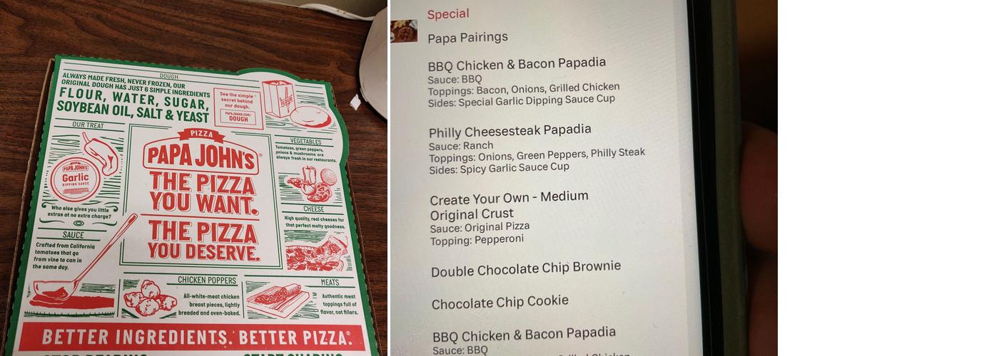 Papa Johns Pizza Menu