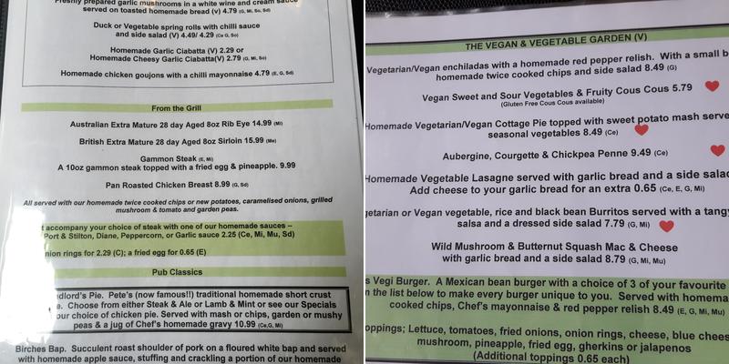 The Birches Head Menu