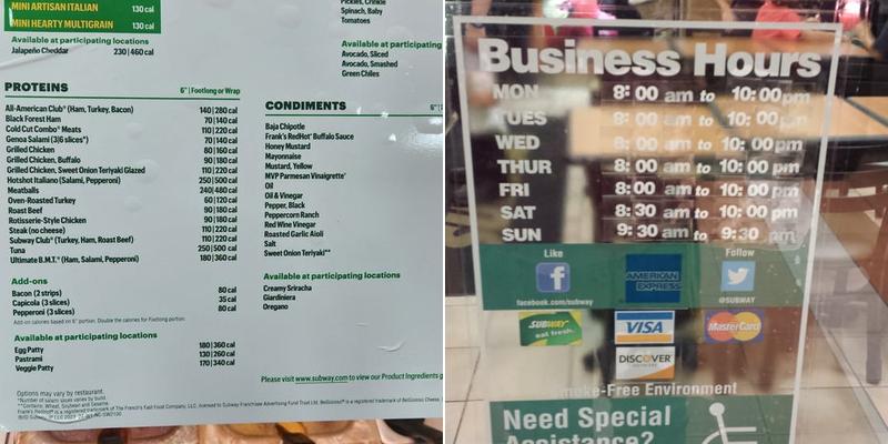 Subway Menu
