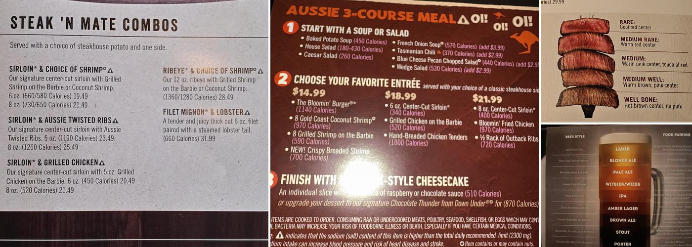 Outback Steakhouse Menu