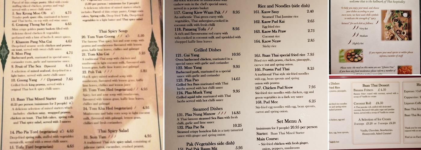 Baan Thai Menu