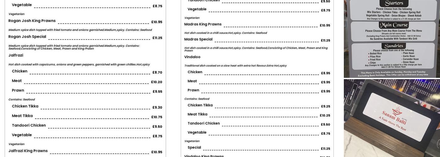 Sanam Balti House Menu