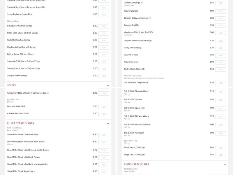 Oriental Garden Menu