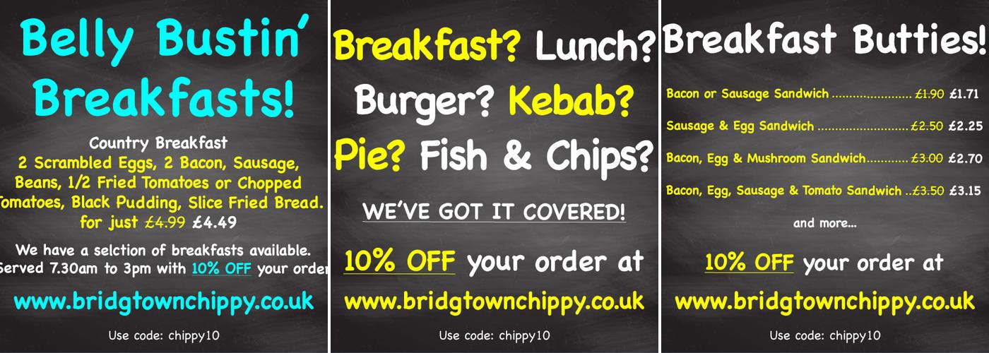 The Bridge Town Chippy & Silly Sausage Cafe Menu