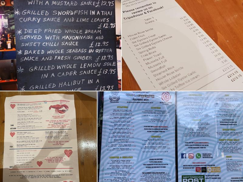 The Lobster Pot Nottingham Menu