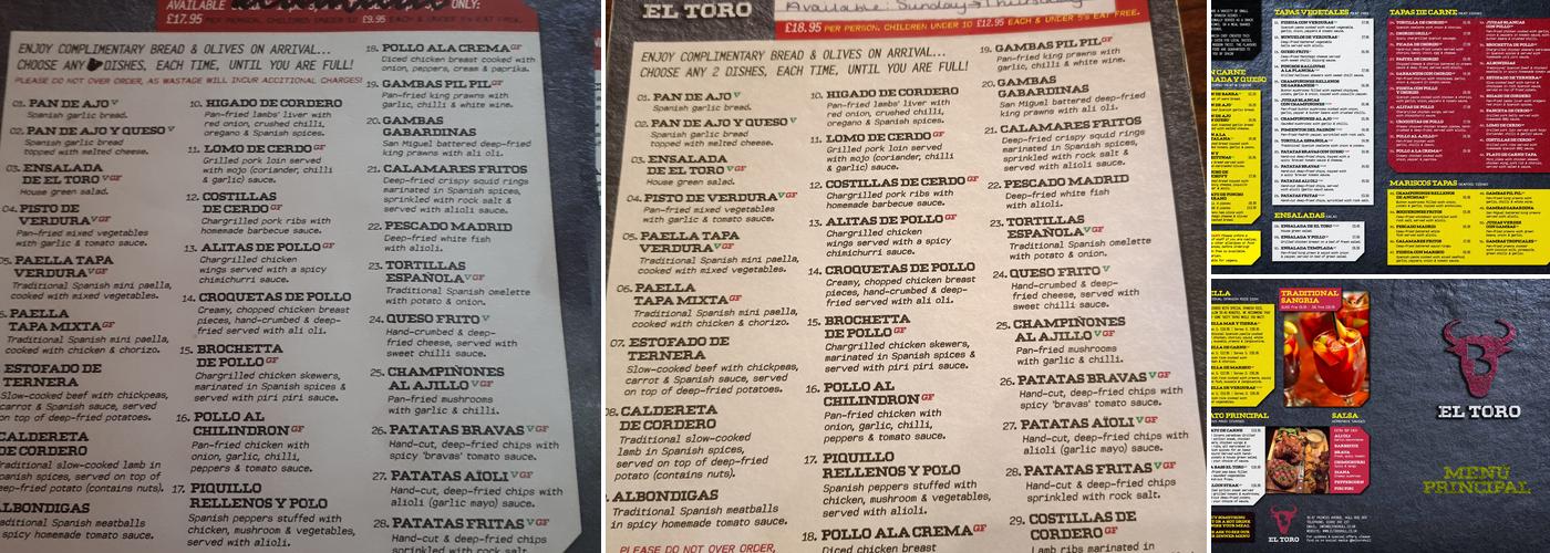 El Toro Menu